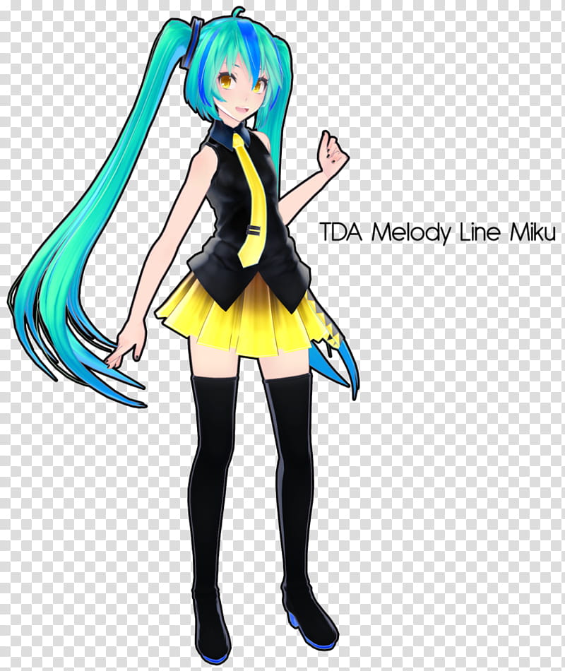 TDA Melody Line Miku DL, blue haired woman in yellow mini cami dress with black blazer cartoon character transparent background PNG clipart