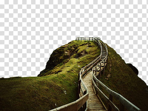 , narrow wooden walkway with rails on hill transparent background PNG clipart