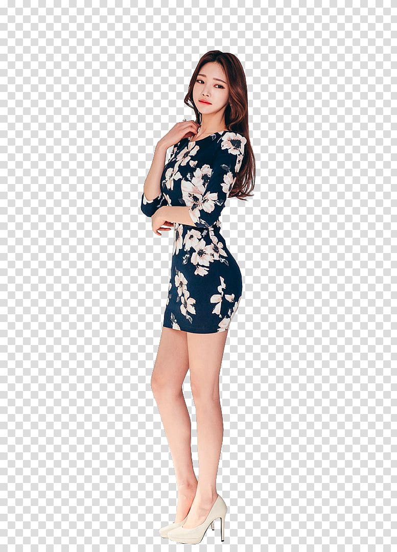 PARK JUNG YOON, woman wearing floral dress standing transparent background PNG clipart