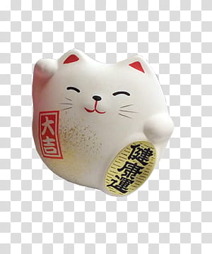 MANEKI NEKO, white ceramic cat figurine transparent background PNG clipart