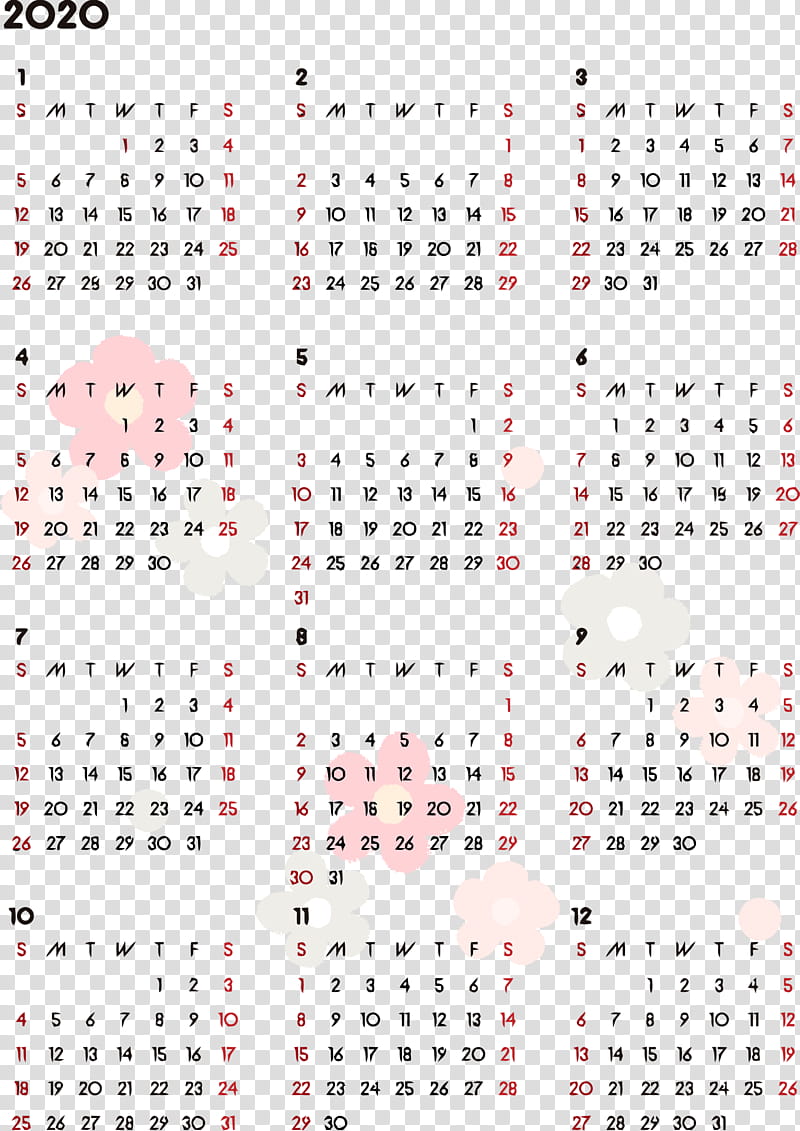 2020 yearly calendar Printable 2020 Yearly Calendar Year 2020 Calendar, Text, Line transparent background PNG clipart