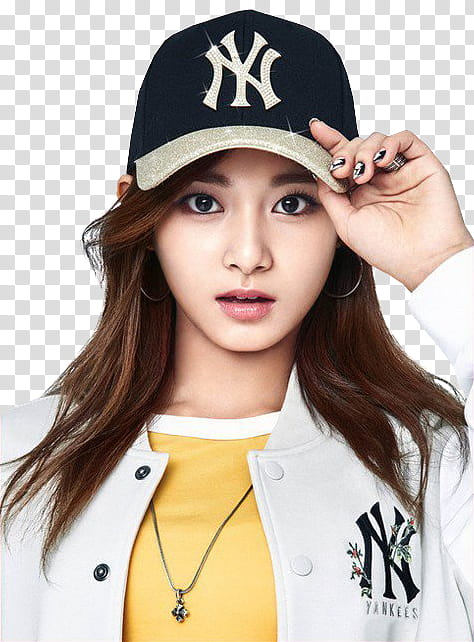 TWICE , woman wearing New York Yankees shirt and baseball cap transparent  background PNG clipart