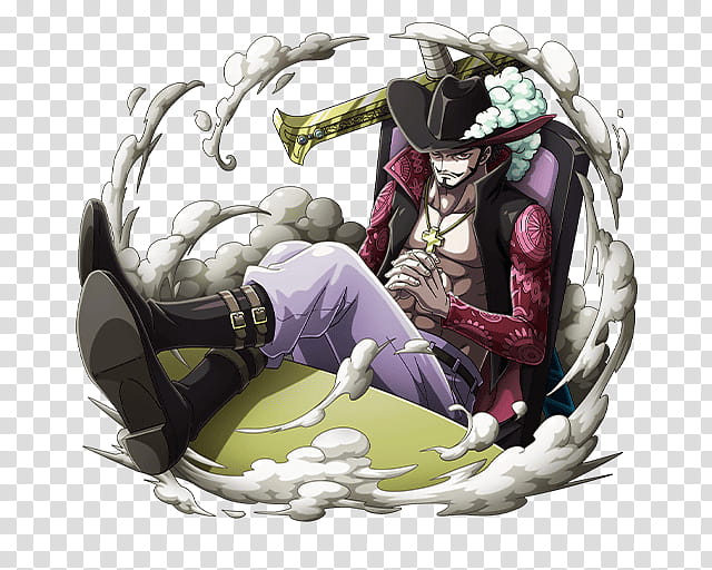 Dracule Mihawk AKA Taka no Me, One Piece character with black hat illustration transparent background PNG clipart