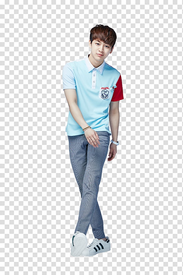 iKON Smart P, men's blue polo shirt and blue jeans transparent background PNG clipart