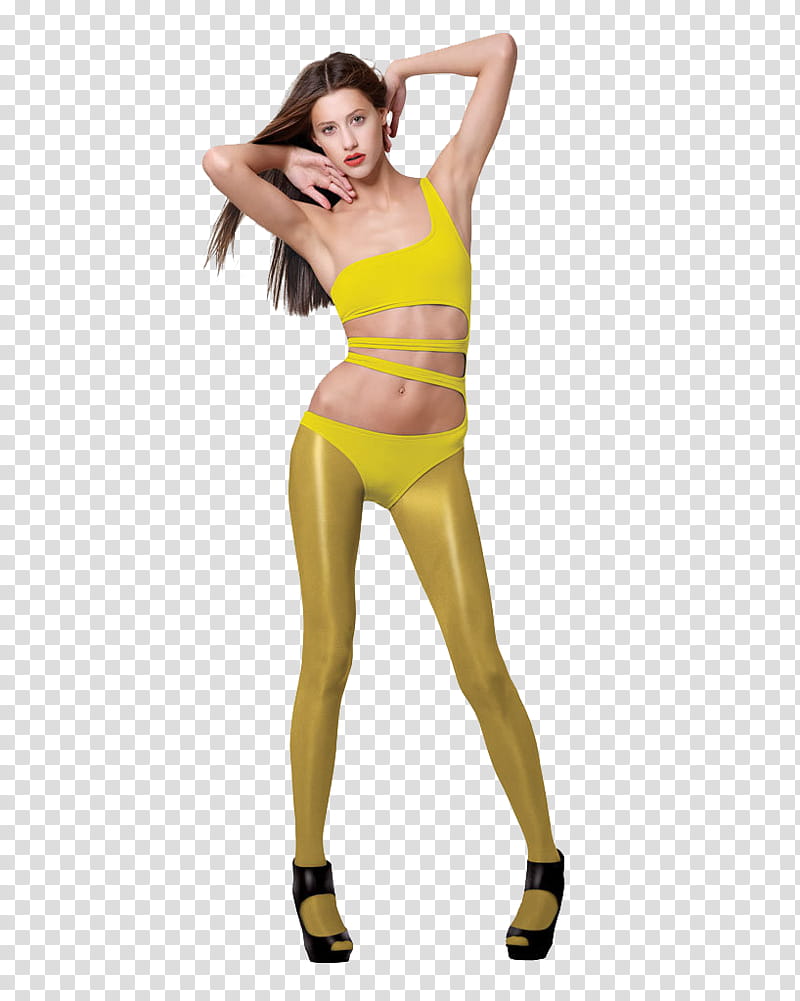 , standing woman in white one-shoulder crop top and legging transparent background PNG clipart