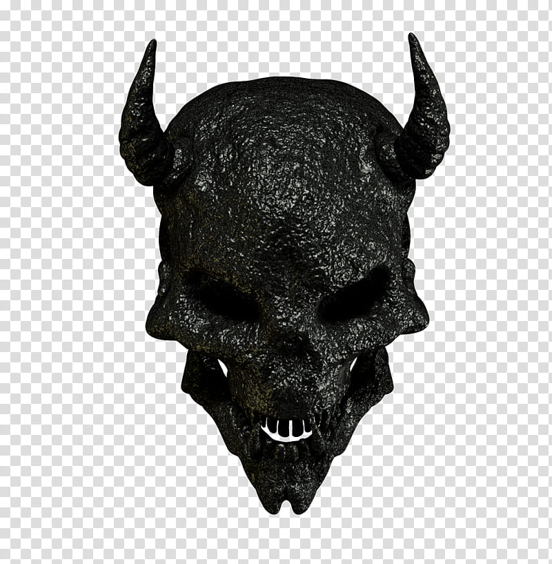 E S Demon Skull, black skull with horn ornament transparent background PNG clipart