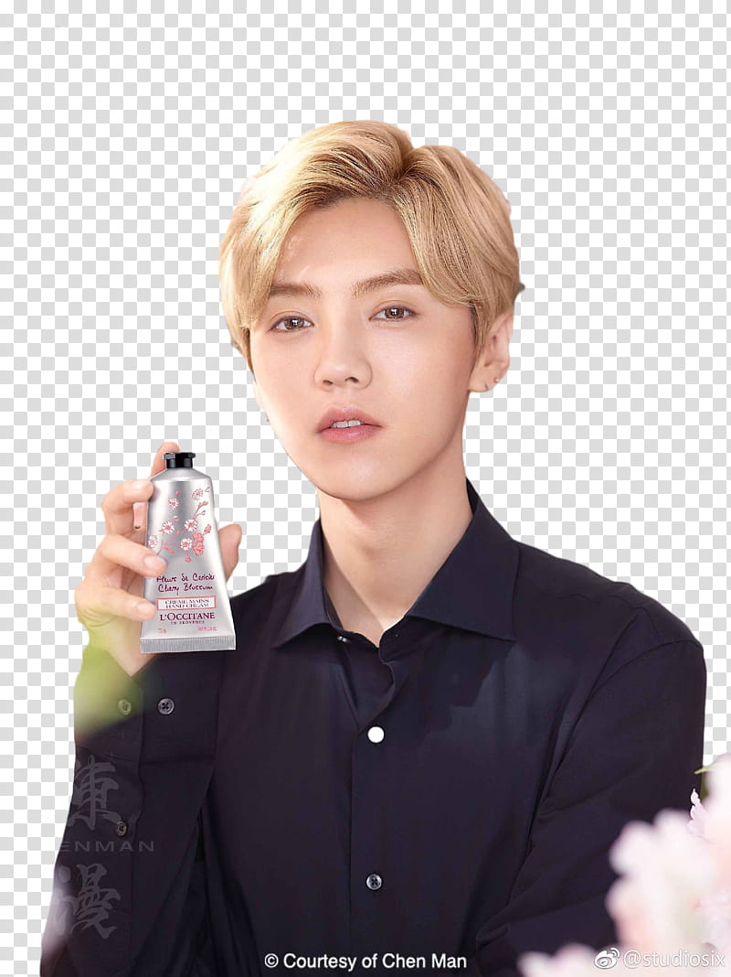 Luhan L Occitane en Provence, man holding gray labeled soft-tube transparent background PNG clipart