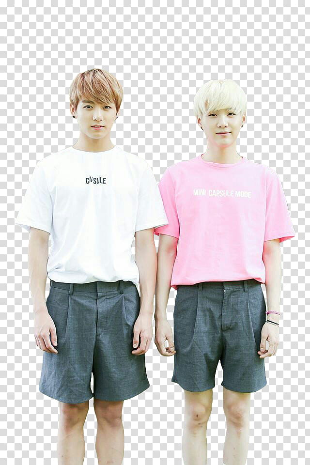 Kookga BTS, man in white shirt beside another man in pink shirt transparent background PNG clipart
