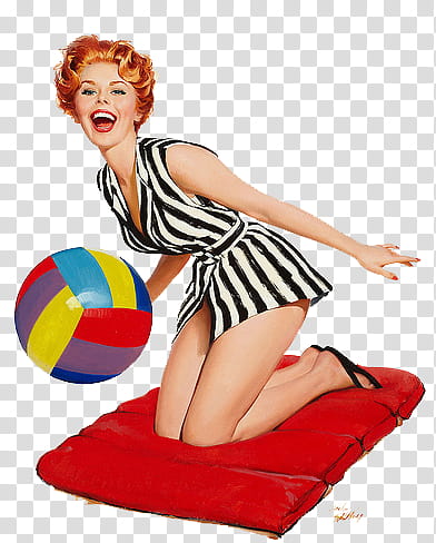 Pin up girls II, woman holding ball illustration transparent background PNG clipart