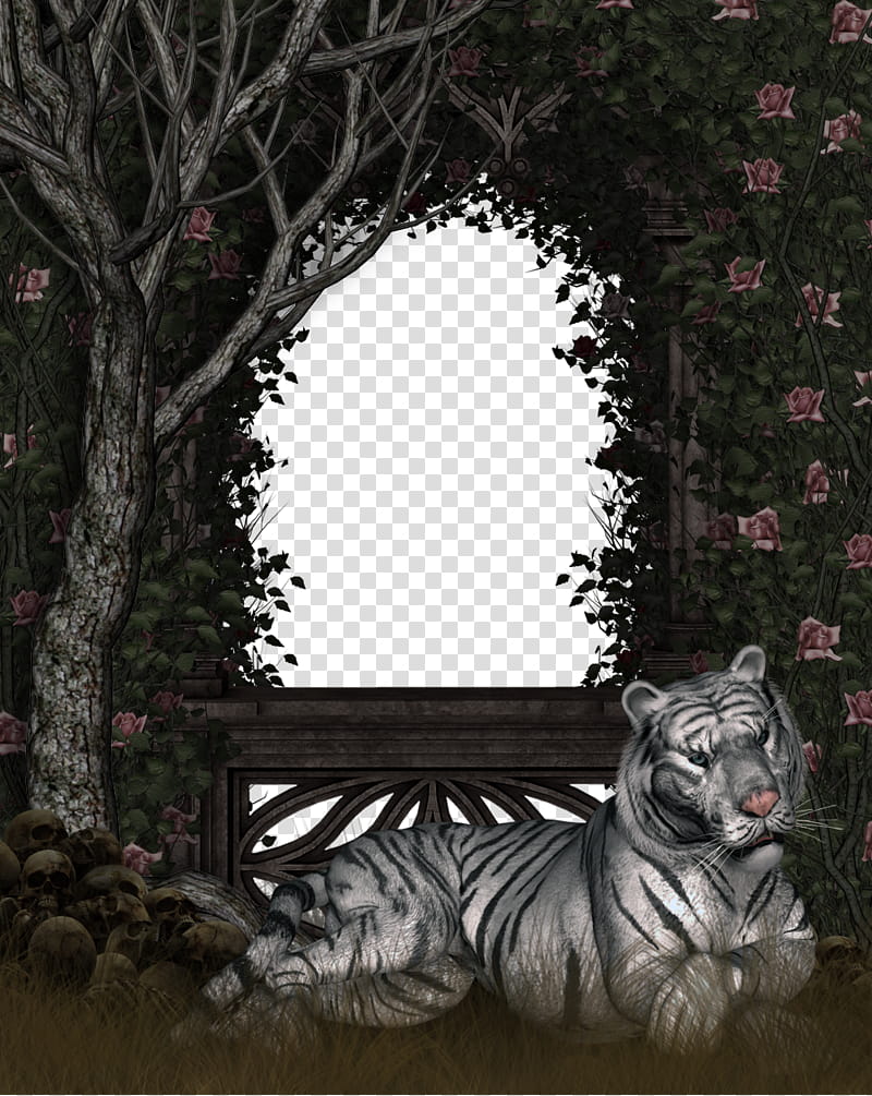 goth roses , tiger lying beside tree transparent background PNG clipart