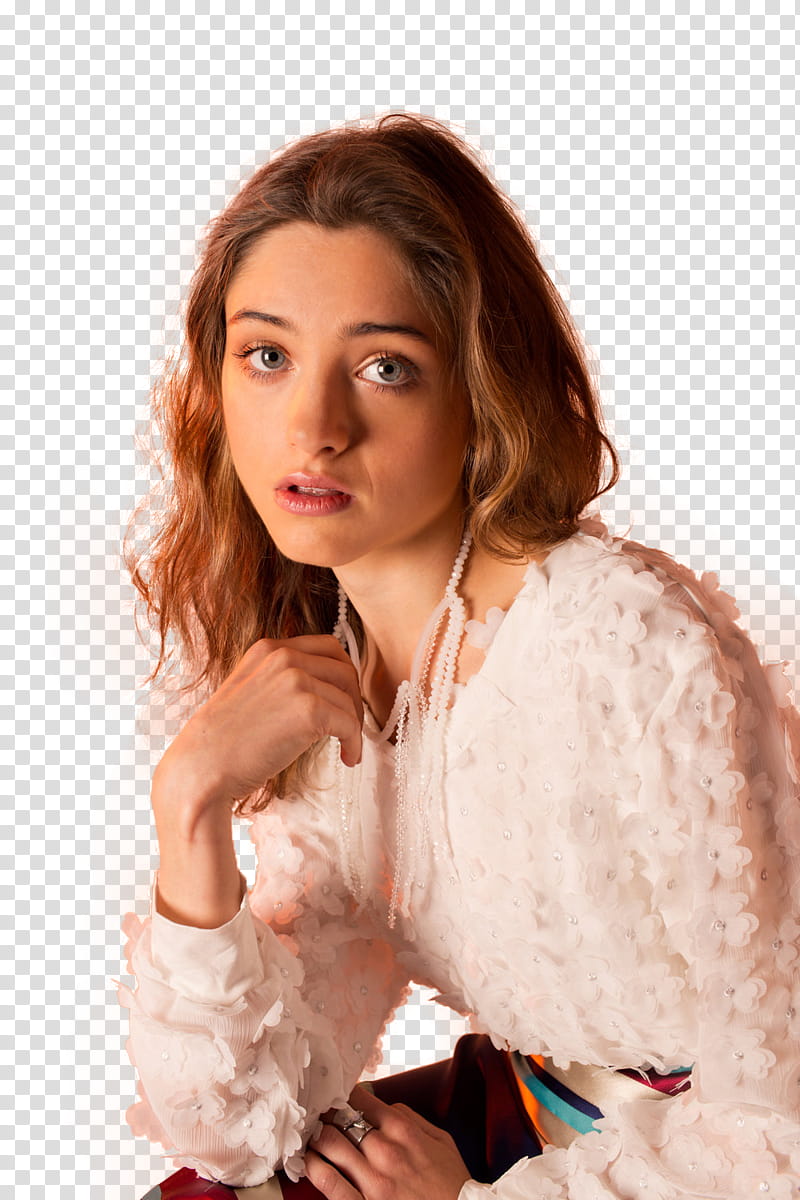 Natalia Dyer, woman in white long-sleeved shirt illustration transparent background PNG clipart