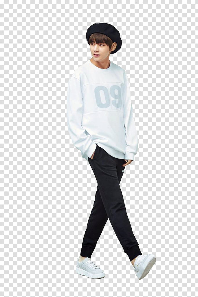 Bts  Puma, smiling man holding her pocket while walking transparent background PNG clipart