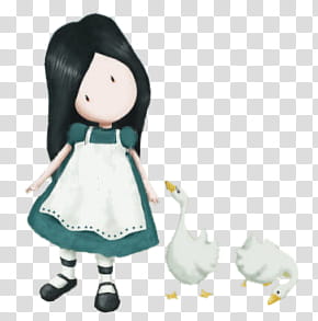 monitas, girl and two geese cartoon transparent background PNG clipart