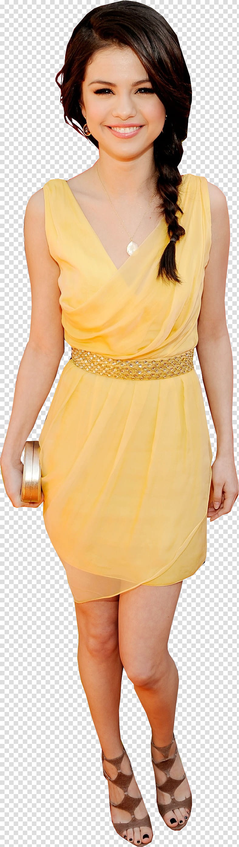 Selena Gomez, Selena Gomez in yellow dress transparent background PNG clipart