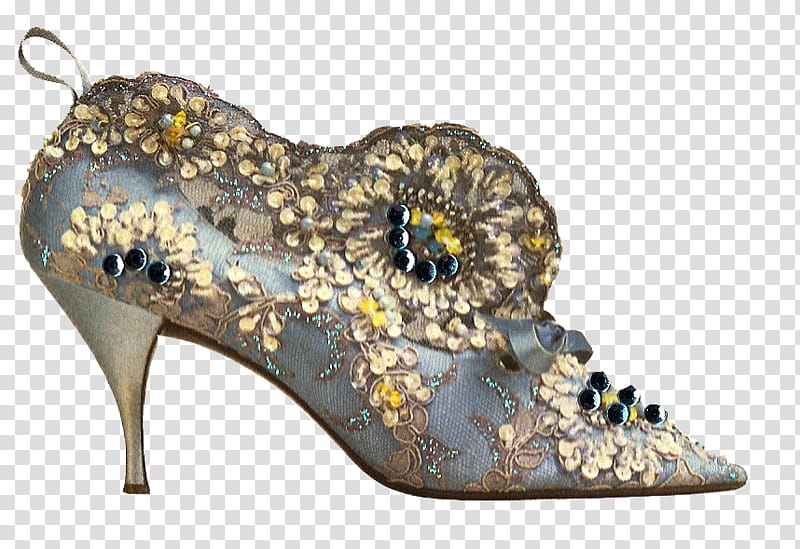 Princess shoe element, pair of black-and-brown floral shoes transparent background PNG clipart