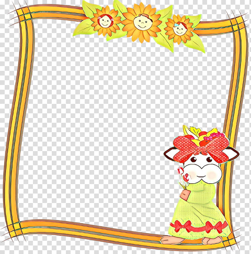 Flower Background Frame, Cartoon, Character, Frames, Yellow, Line, Fiction, Animal transparent background PNG clipart