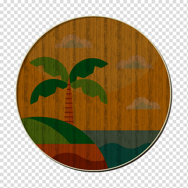 Beach icon Summer icon, Green, Leaf, Orange, Brown, Plant, Tree, Circle transparent background PNG clipart