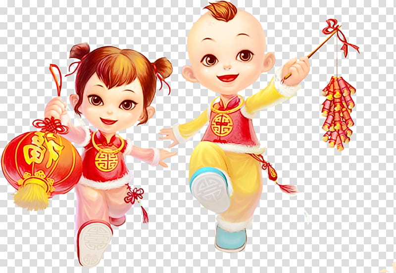 Chinese New Year Doll, Watercolor, Paint, Wet Ink, New Year , Child, Desktop , Infant transparent background PNG clipart