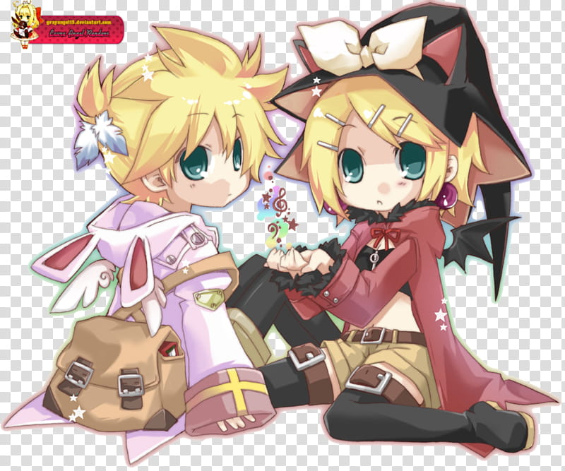 Render Kagamine Rin y Len, two anime characters transparent background PNG clipart