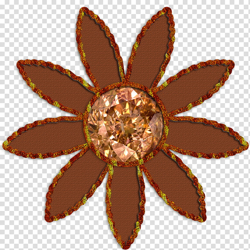 Enchanting Autumn Elements, brown, orange, and red flower with gemstone illustration transparent background PNG clipart
