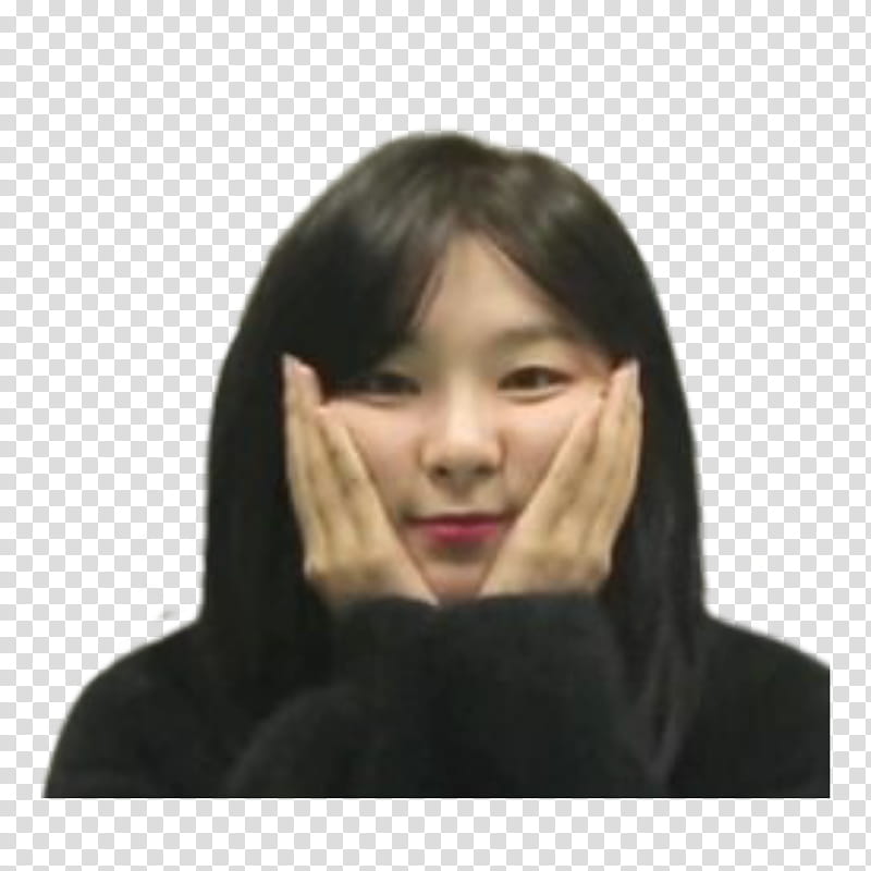 KPOP MEME EPISODE  RED VELVET, woman putting her both hands on her jaw transparent background PNG clipart