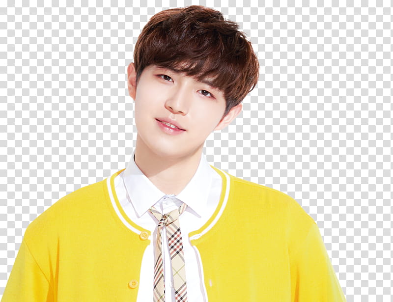 WANNA ONE X Ivy Club P, man in yellow shirt transparent background PNG clipart