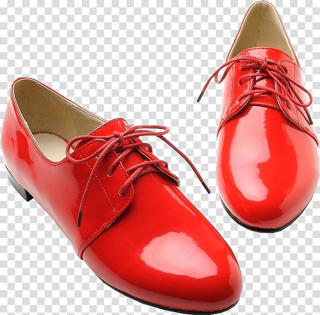 Red Shoes, pair of red patent leather blucher shoes transparent background PNG clipart