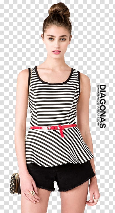 Taylor Marie Hill, woman in black and white striped tank top with text overlay transparent background PNG clipart