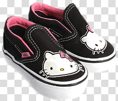 Hello Kitty Set, pair of black-and-white Hello Kitty slip-on shoes transparent background PNG clipart