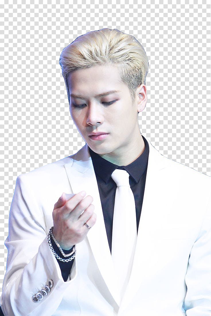 Jackson Wang, man wearing white suit holding white card transparent background PNG clipart