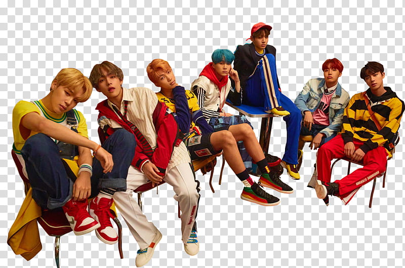 BTS LOVE YOURSELF HER E VER, seven man sitting on chairs transparent background PNG clipart