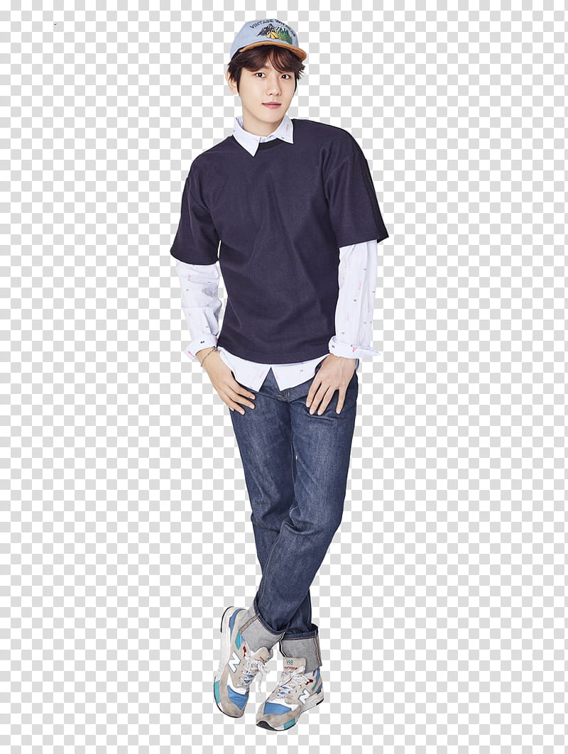 EXO Hat On PART P, man wearing blue shirt and white long-sleeved shirt transparent background PNG clipart