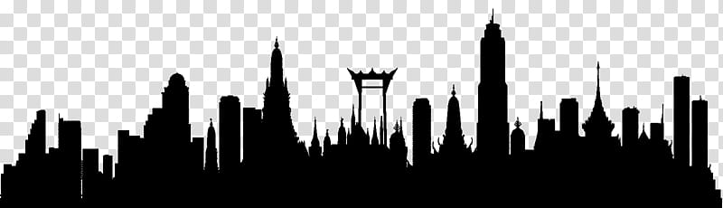 City Skyline Silhouette, Bangkok, Burj Khalifa, Latar Langit, Skyscraper, Human Settlement, Metropolis, Blackandwhite transparent background PNG clipart