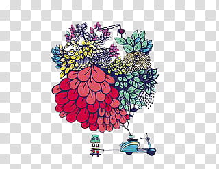 motor scooter attached to a bouquet of flowers transparent background PNG clipart