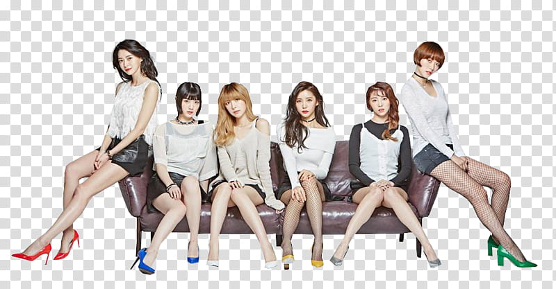 Hello Venus Addy K Magazine, six women sitting on brown leather sofa transparent background PNG clipart