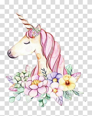 Watercolor Floral, Unicorn, Watercolor Painting, Floral Design, Drawing, Unicorn Horn, Flower, Sticker transparent background PNG clipart thumbnail