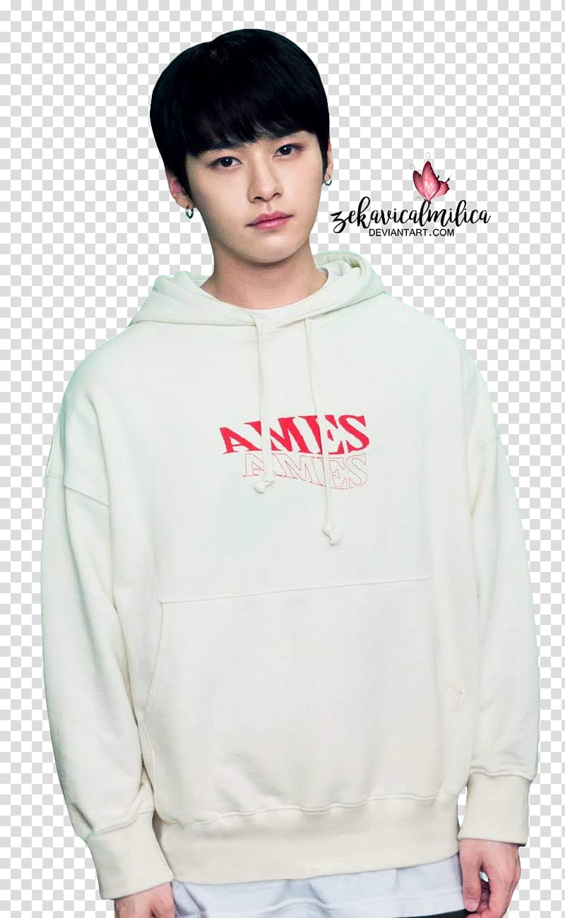 Stray Kids Two Kids Room, man wearing white and red pullover hoodie transparent background PNG clipart