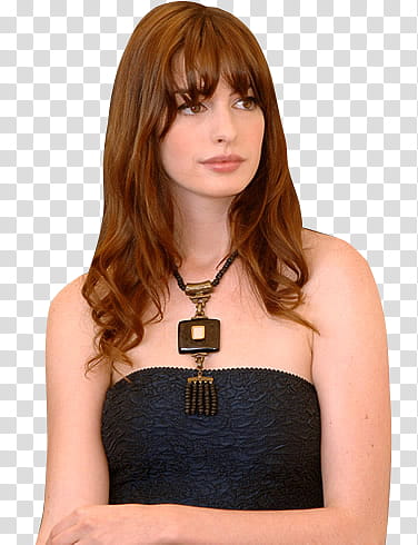 Anne Hathaway, woman in black strapless dress transparent background PNG clipart