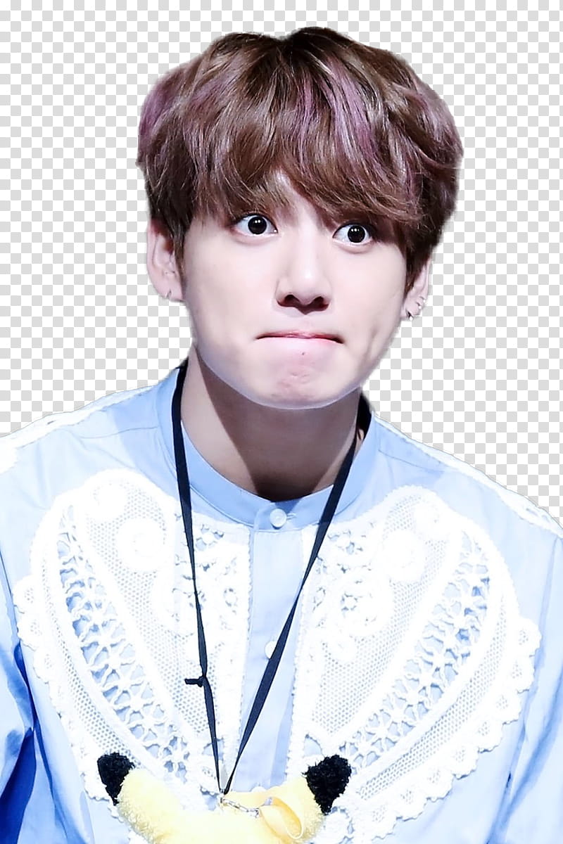 RENDER BTS JUNGKOOK, man wearing white and blue shirt with shock face ...