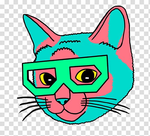 AESTHETIC S , teal and pink cat wearing glasses transparent background PNG clipart