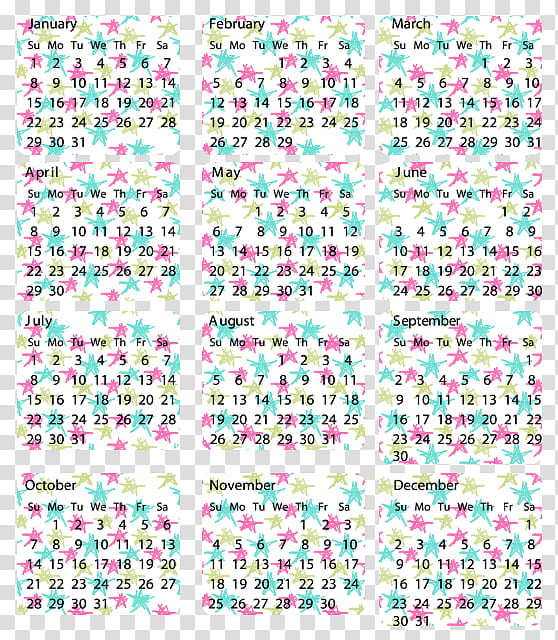 Cool Calendars , multicolored star print calendar transparent background PNG clipart