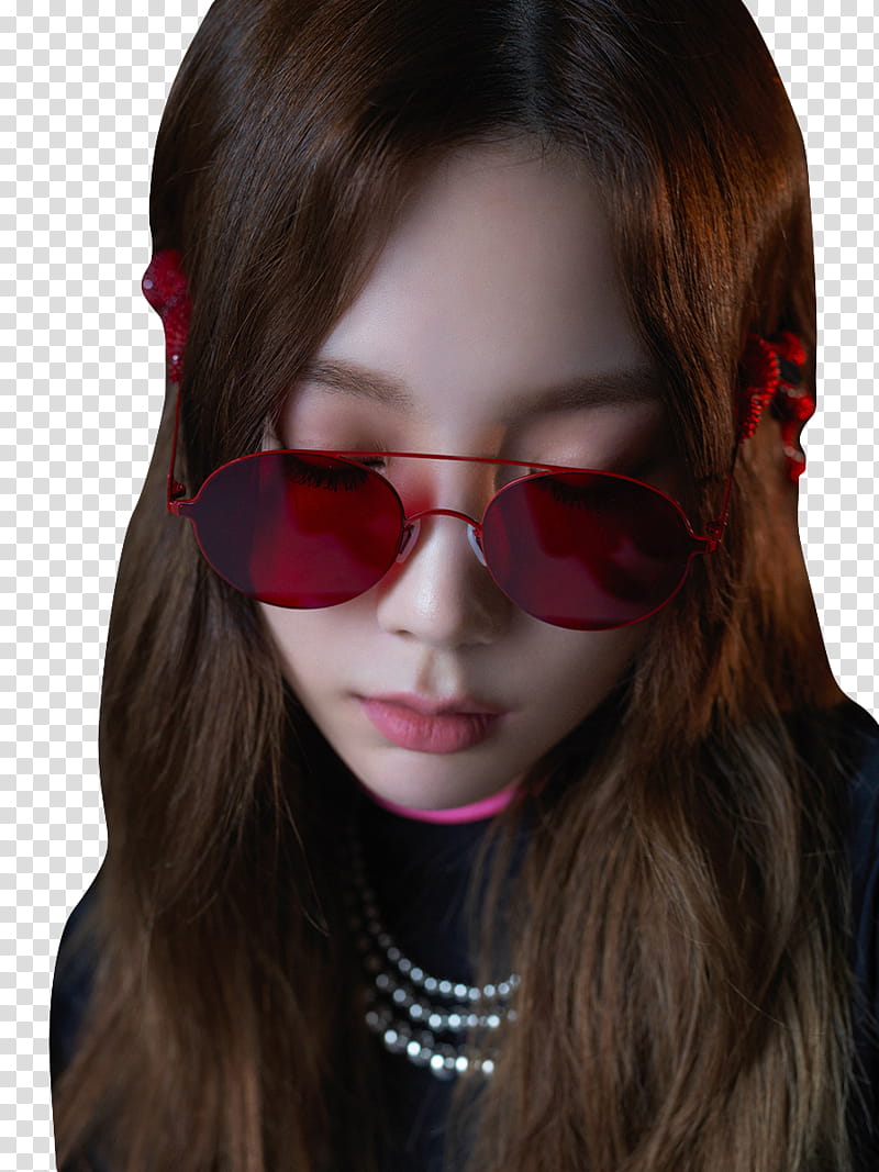 TAEYEON SNSD Something New, woman wearing red sunglasses transparent background PNG clipart