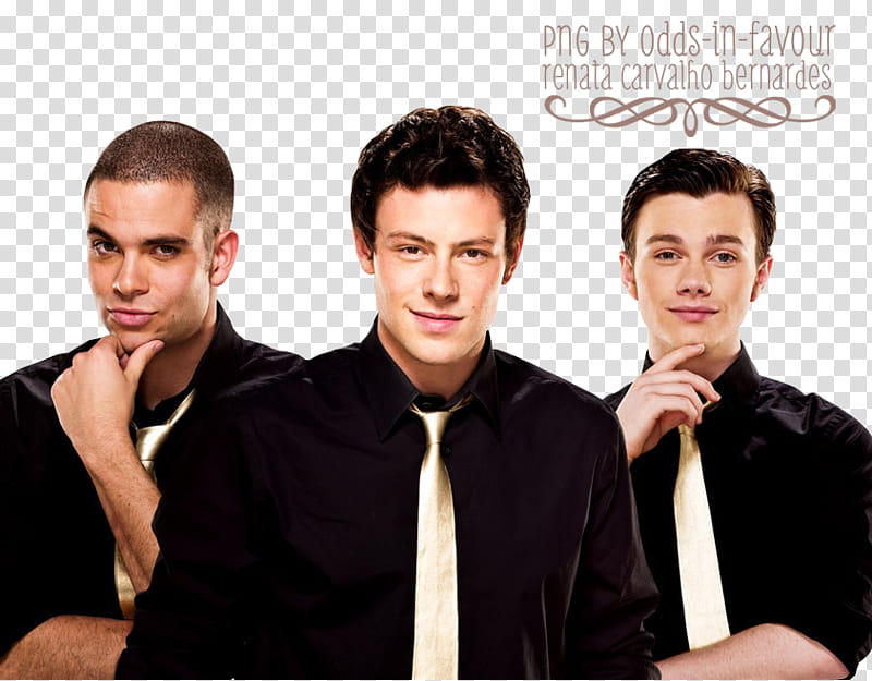 Glee Cast, three male wearing black dress shirts transparent background PNG clipart