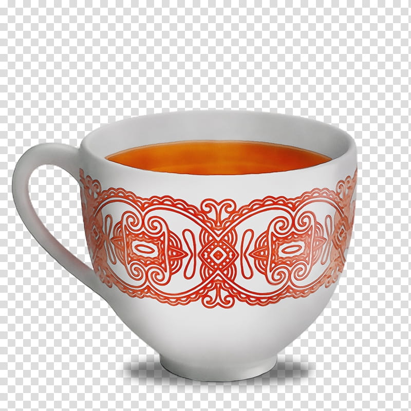 Coffee cup, Watercolor, Paint, Wet Ink, Orange, Drinkware, Tableware, Teacup transparent background PNG clipart