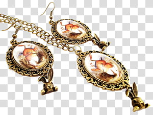 Vintage Bunny Jewelry s, three gold-colored pendants transparent background PNG clipart thumbnail