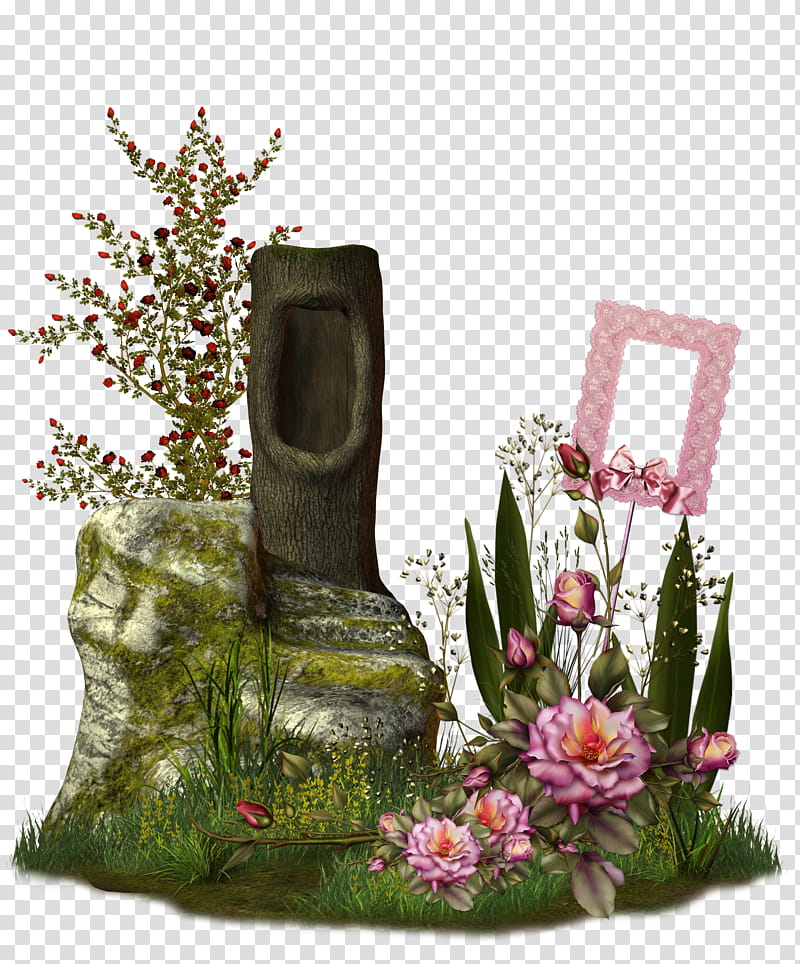 Fantasy Rock, pink petaled flowers in garden art transparent background PNG clipart