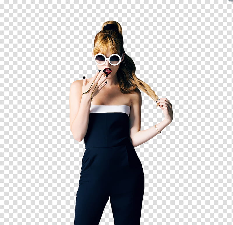 Bella Thorne, woman wearing black and white jumpsuit transparent background PNG clipart