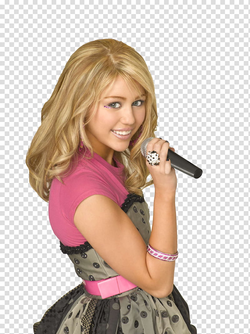 Hannah Montana, Miley Cyrus holding microphone transparent background PNG clipart