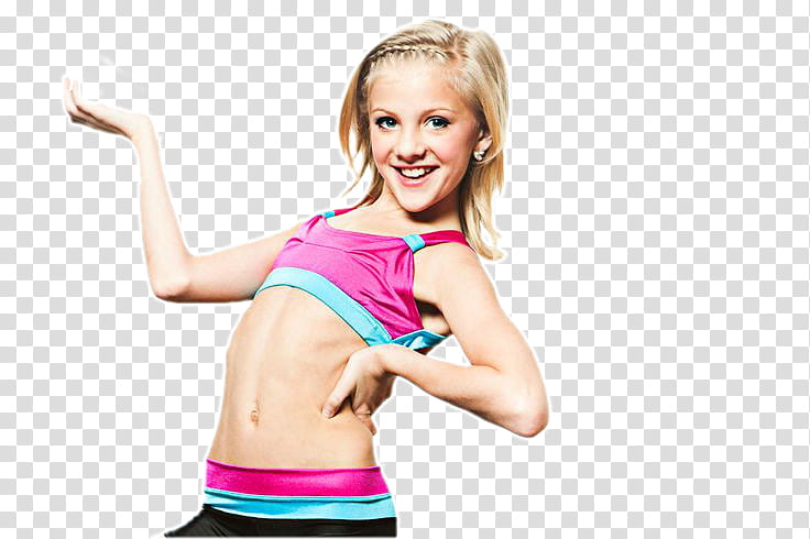 Dance Moms Renovado Parte , Paige Hyland wearing pink and green sport bra dancing and smiling transparent background PNG clipart