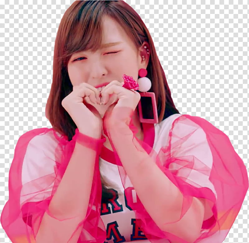 Red Velvet Power Up MV, woman doing heart symbol hands transparent background PNG clipart